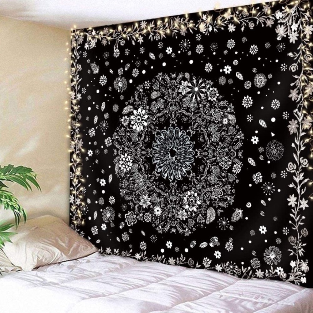 Floral Black & White Aesthetic Wall Tapestry
